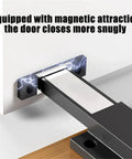 Heavy Duty Magnetic Push To Open Cabinet Latch For Doors And Drawers in action, showing magnetic attraction on black stainless steel