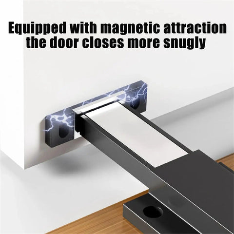 Heavy Duty Magnetic Push To Open Cabinet Latch For Doors And Drawers in action, showing magnetic attraction on black stainless steel
