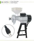 3000W Wet And Dry Electric Grain Mill With Funnel 110V Grinder for cereals, rice, and more, featuring plug and side view.