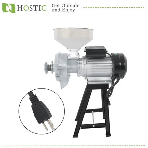 3000W Wet And Dry Electric Grain Mill With Funnel 110V Grinder for cereals, rice, and more, featuring plug and side view.