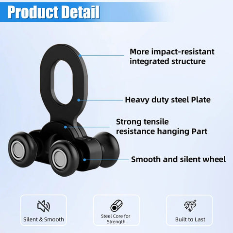 Top Shelf Heavy Duty 20 Piece White Curtain Track Roller Set With Silent Aluminum Pulleys showing impact-resistant roller and steel plate.