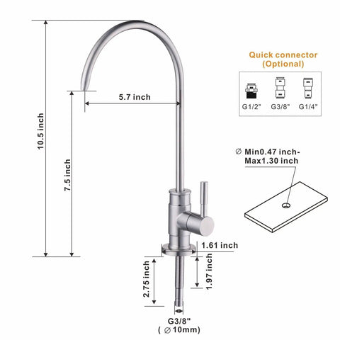 Drinking Water Faucet In Brushed Nickel For Non Air Gap RO Filtration System Leadless 304 Stainless Steel Kitchen Water Filter Faucet
