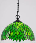 Tiffany Style Pendant Light Plug In With Green Wisteria Stained Glass 12 Inch Hanging Lamp showcasing stained glass pattern
