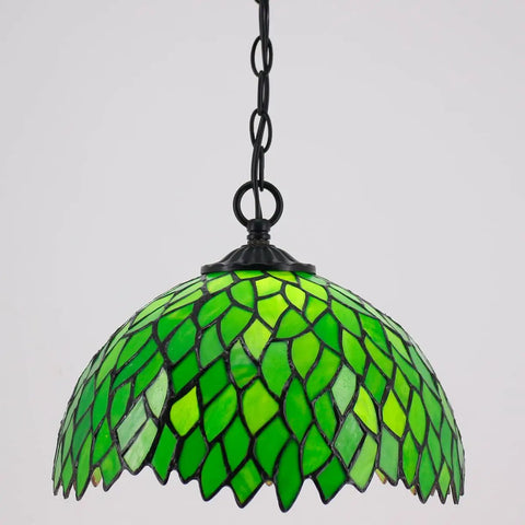 Tiffany Style Pendant Light Plug In With Green Wisteria Stained Glass 12 Inch Hanging Lamp showcasing stained glass pattern