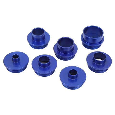 Top Shelf 10 Piece Router Template Guide Bushing Kit In Blue Aluminum Alloy With Rock Solid Lock Nuts for precision woodworking, featuring blue aluminum guide sleeves.