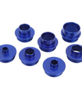 Badass Aluminum Alloy Router Guide Bushing Set With Eight Precision Template Guides And Two Heavy Duty Lock Nuts for woodworking, featuring blue aluminum sleeves.