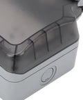 Heavy Duty Outdoor Power Socket IP66 Weatherproof Electrical Outlet 2 Gang 15A with a protective cover for weather resistance.