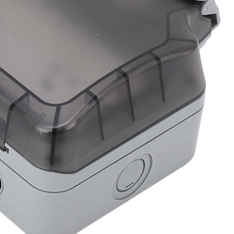 Heavy Duty Outdoor Power Socket IP66 Weatherproof Electrical Outlet 2 Gang 15A with a protective cover for weather resistance.