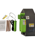 Compact Air Pillow Maker Machine, green and grey with accessories and manual for efficient bubble cushion generation.