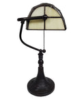 Tiffany Style Stained Glass Desk Lamp With 16 Inch Tall Body Dark Amber Finish Swivel Arm And Tilting Shade Hand Cut 74 Piece Glass Mosaic With Jewels Perfect Desk Or Home Office Vibe Lighting