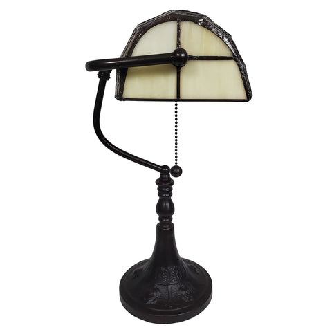 Tiffany Style Stained Glass Desk Lamp With 16 Inch Tall Body Dark Amber Finish Swivel Arm And Tilting Shade Hand Cut 74 Piece Glass Mosaic With Jewels Perfect Desk Or Home Office Vibe Lighting