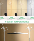 Spiral LED Floor Lamp With Remote And Footswitch, 61 Inch Tall Standing Lamp shown with 4 color temperatures and dimming range.