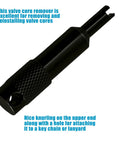 Black valve core remover, part of 14.5 Inch Tire Spoons Kit For Motorcycles Dirt Bikes Lawn Mowers And More 7 Piece Tool Set.