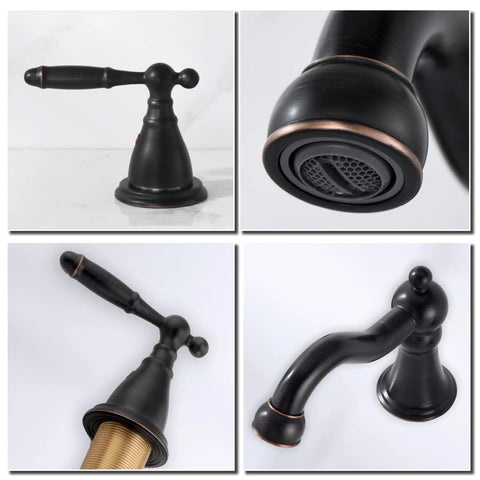 Slick Oil Rubbed Bronze 8 Inch Widespread Bathroom Sink Faucet With Drain, Double Lever Handle, 3-Hole Mount, Classic ORB Vanity Faucet For Basin, Durable Finish And Easy Install