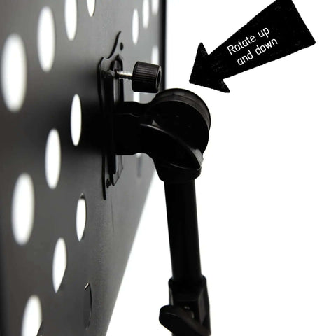 Close-up of Folding Music Stand Portable With One Step Setup And Tool Free Height Adjustment Thickened Steel Frame adjustment knob.