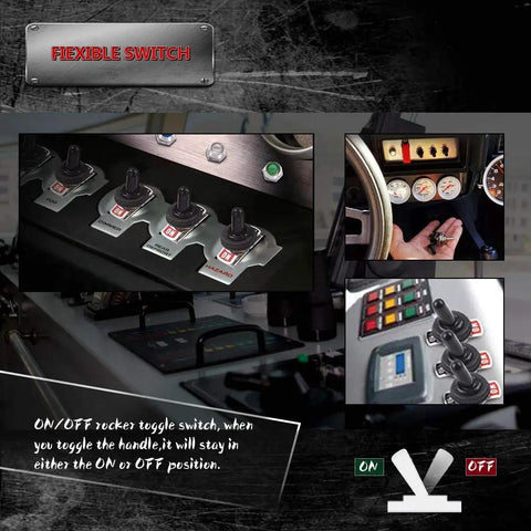 Rugged 8 Pack SPST Toggle Switches 2 Pin 20A 125V AC And 15A 250V AC On Off installed in vehicle dashboard