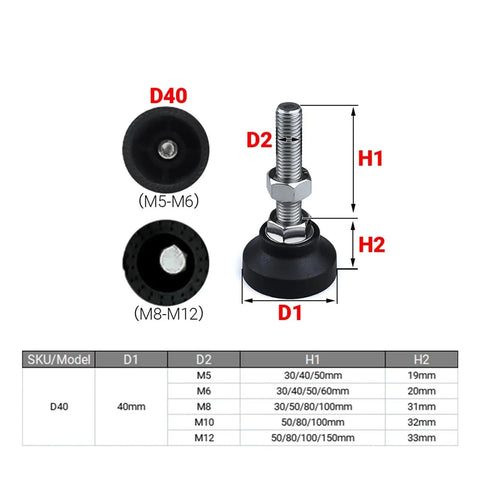 Straight Up Bulletproof Adjustable Leveling Feet 4 Pack Shop Ready Heavy Duty Carbon Steel Mounts with measurements and base details.