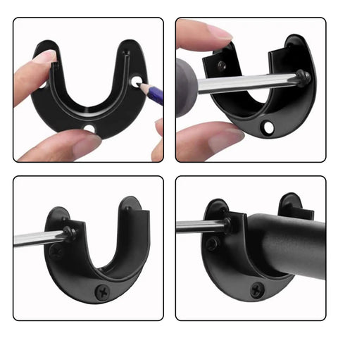 Built Tough Black Closet Rod Brackets 6 Pack Wall Mount Pole Holders For 1 1 4 Inch Curtain Poles installation process with screws.