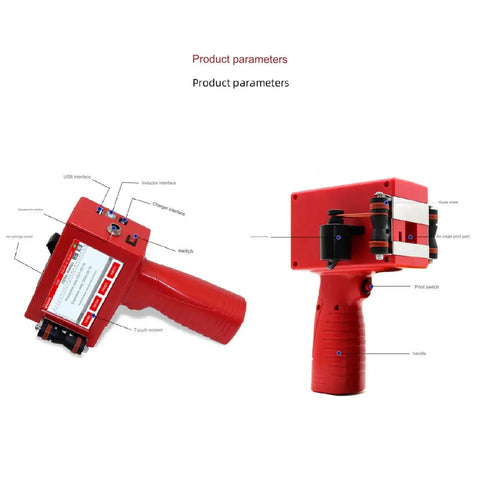 Compact Handheld Inkjet Printer With Four Point Three Inch Screen, Quick Dry Coding Machine For Barcodes Qr Codes And Batch Numbers showing USB interface and touch screen.