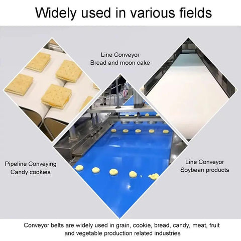 Varied uses of Beefed Up Heavy Duty PVC Conveyor Belt Replacement For Commercial Packaging 1.6 By 98.4 Ft Long depicted