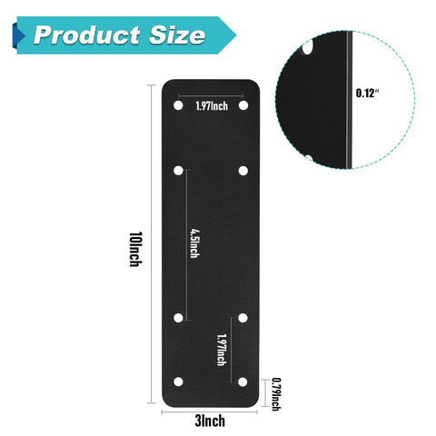 Built Like A Tank Heavy Duty I Shape Post To Beam Connectors Four Pack 10 By 3 Inch Mending Plates detailed size chart and specifications.