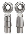 Close-up of Bulletproof 3/8 X 3/8-24 Heim Joints Rod End Kit for Panhard Bar Suspension, hard chrome stainless steel.