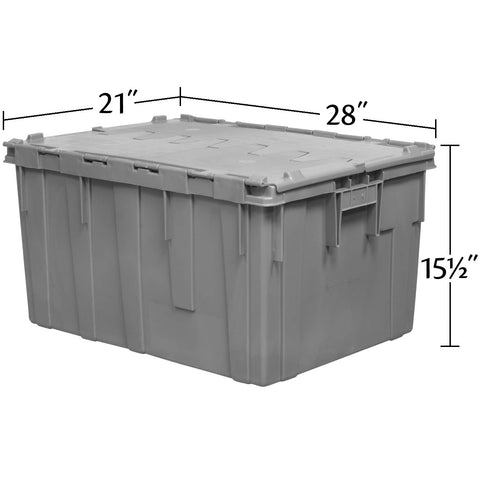 Industrial Plastic Storage Tote With Hinged Attached Lid 2 Pack Built Tough Heavy Duty Stackable Totes 28x21x15.5 Gray