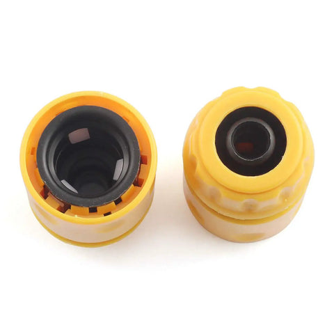 Two Pack Half Inch Garden Hose Repair Kit With No Fuss Quick Connect Fittings Yellow ABS Plastic