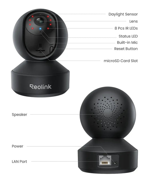 Front and back view of E1 Pro Indoor Camera 3K Pan Tilt WiFi For Baby And Pet Monitoring With Auto Tracking, 5MP Night Vision