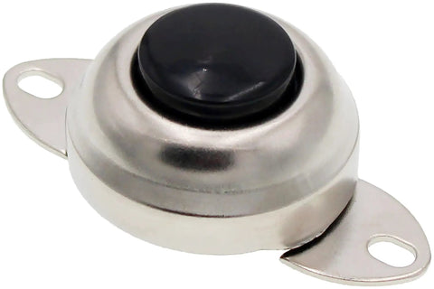 Front view of Electrical Switches Horn Button Flush Mount Universal Fit Replacement for vehicles, silver metal with black push button.