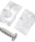 Clear Mirror Holder Clips Kit 25 Heavy Duty Acrylic Fasteners for No Sweat Wall Mounting with accompanying screw.