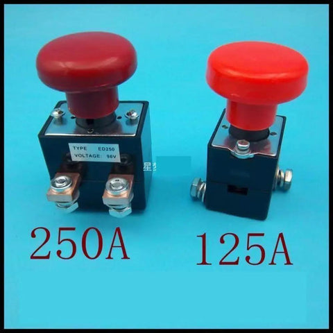 High Quality Ed125B 1 125A Red Mushroom Head Emergency Stop Switch Push Button for Albright Forklifts, displaying 250A and 125A models.