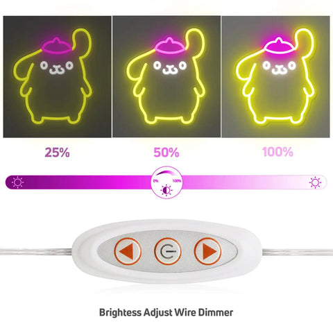 Pom Purin Neon Sign LED Light 3D Wall Art Cute Cartoon Dog Lamp Decor with dimmable brightness controller.