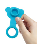 Blue Silicone Bath Tub Plug for Standard Sink Drains held in hand, showcasing flexible silicone design and easy grip.