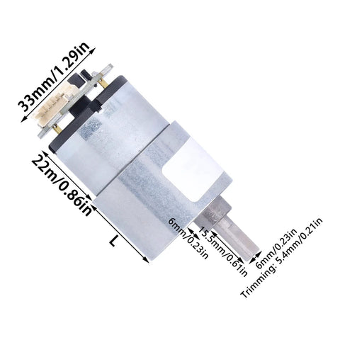 Side view of FLEXMAN JGB37-520 DC12V geared motor with metal gearbox and encoder shaft (333 RPM)