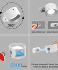 2 Pack Remote Led Wall Sconce Light With Rechargeable Battery No Outlet Needed, 3 Colors, magnetic rotating head, easy install.