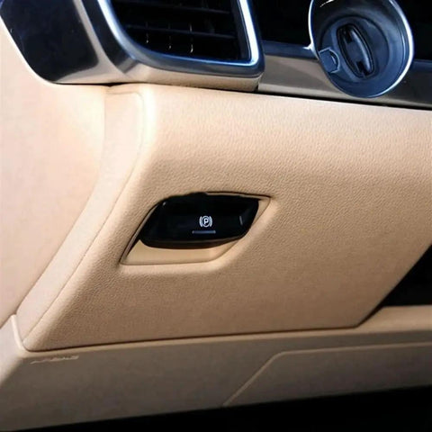 Rock Solid Electronic Parking Brake Actuator Switch For Porsche Panamera 2010 To 2016 showing electric button in beige interior.