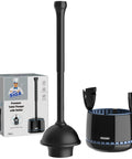 Heavy Duty Toilet Plunger With Holder, Ergonomic Handle, Ventilated Storage Stand, Space Saving Bathroom Cleaning Gear