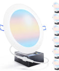 Six Pack 8 Inch Dope Ultra Thin LED Recessed Lights With Canless Smooth Trim And Junction Box, showing color range