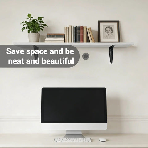 Beefy Heavy Duty Metal Floating Shelf Brackets 5x6 Inch Black L Shaped Wall Mount Supports under computer desk