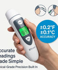 2 In 1 Ear And Forehead Thermometer For Adults Kids And Baby, Fast One Second Infrared Readings, hand holding white plastic device