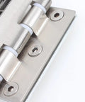 Close-up of Heavy Duty Stainless Steel Glass Door Hinges Four Pack Silky Smooth Sliding Window Clip Hardware, showcasing smooth operation and secure mounting.