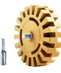 Decal Remover Eraser Wheel For Drill, rubber wheel tool with metal drill attachment, for removing car stripes safely.