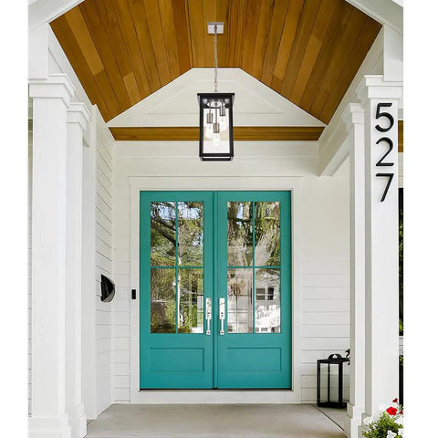 3 Light Outdoor Pendant Light Fixture In Black And Brushed Nickel Finish With Clear Glass For Patio Porch Entryway