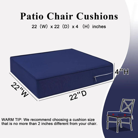 Blue Outdoor Chair Cushions Set Of 2 22x22x4 Waterproof Patio Cushions With Ties And Handle. Cushion dimension illustration.