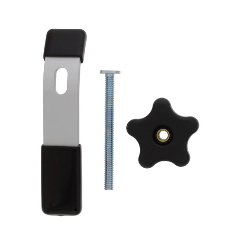 T Slot Clamp Set With Five Sixteenth Inch T Bolt Hold Down Clamps, featuring a bent lever, bolt, and star knob component view.