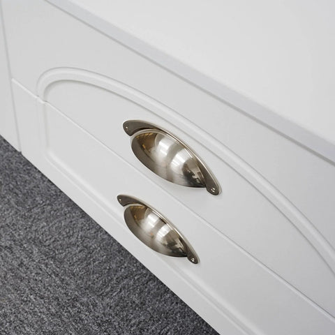 10 Pack 3 Inch Cabinet Cup Pulls In Brushed Nickel For Kitchen Cabinets And Furniture, installed on white drawer