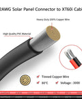 Close-up of Heavy Duty 25 Foot 12AWG Solar To XT60i Cable For Portable Power Stations with tinned copper wiring.