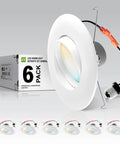6 Inch Gimbal LED Recessed Light With White Trim, 15W 1310 Lumen Dimmable Downlight, Pack Of 6 with packaging