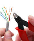 Pro Grade Flush Cutter Wire Cutters With Anti Slip Handles cutting copper wire, red handles for electronics and jewelry making
